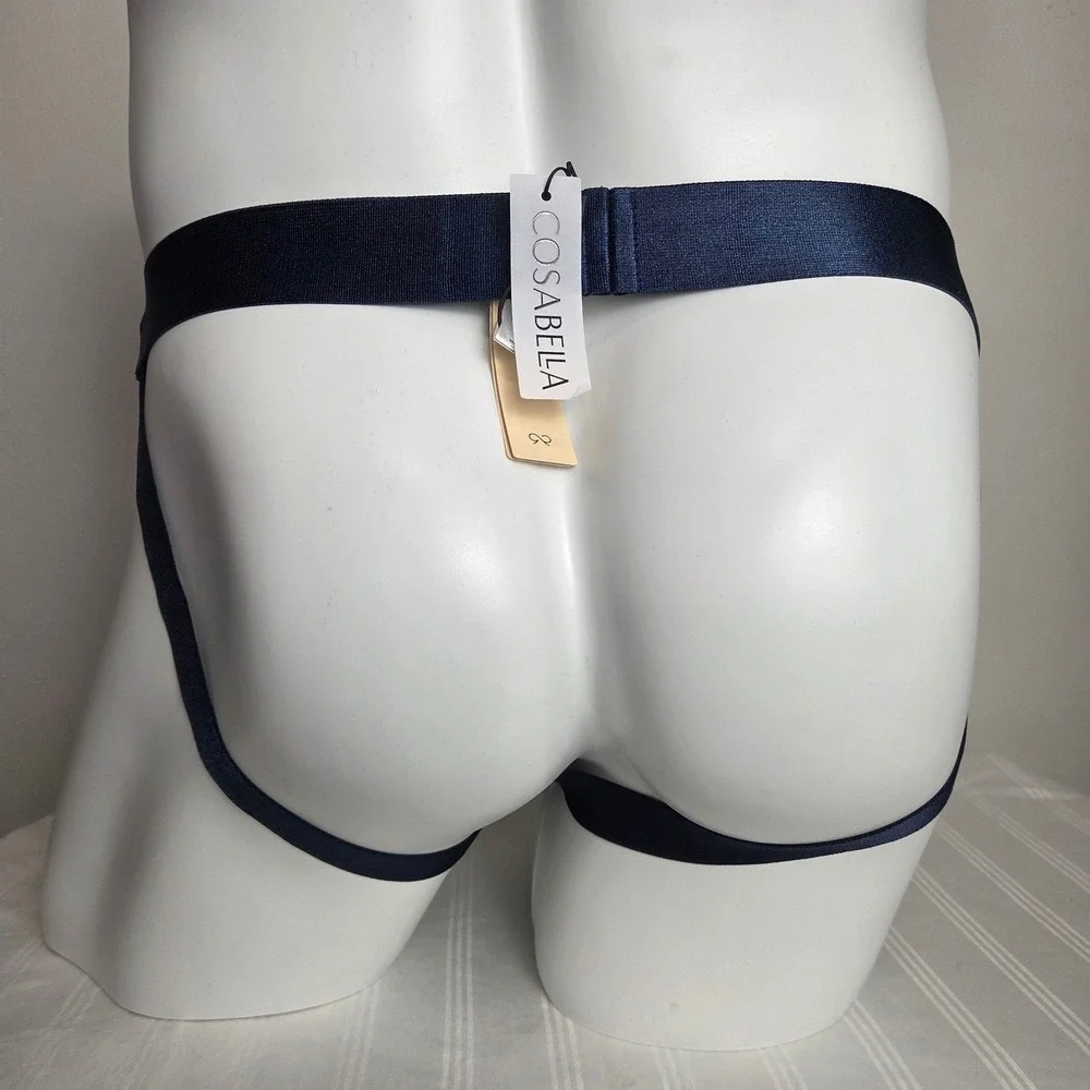 Cosabella Navy Blue Floral Lace Jockstrap Mens Satin Waistband Sheer Underwear